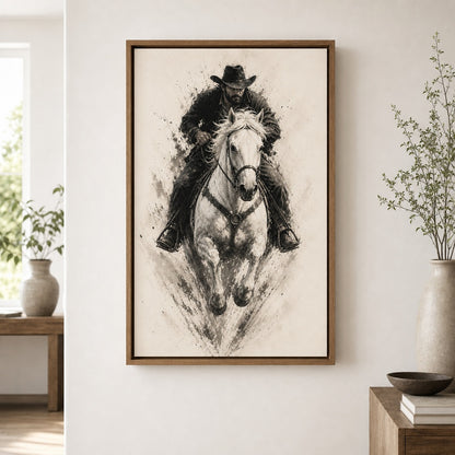 Minimal Black White Cowboy Horse Wall Art floating frame wall art - 04