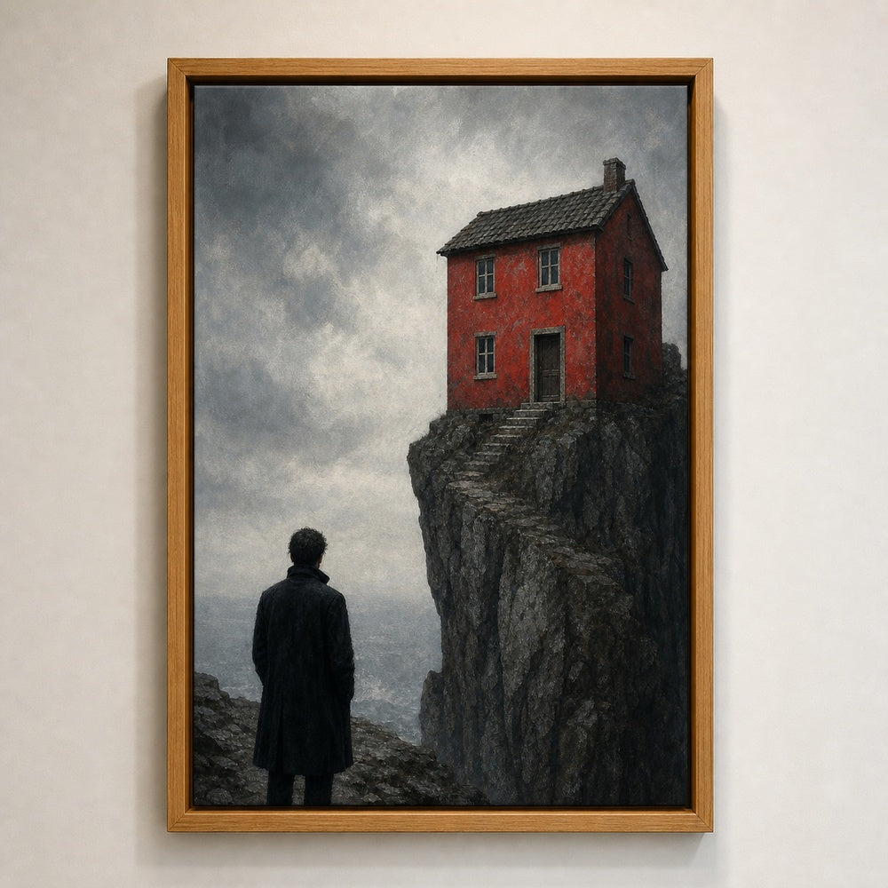Red House Cliff Black Coat Figure Wall Art floating frame wall art - 04