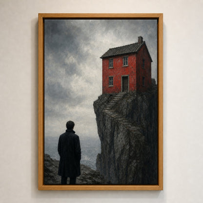 Red House Cliff Black Coat Figure Wall Art floating frame wall art - 04