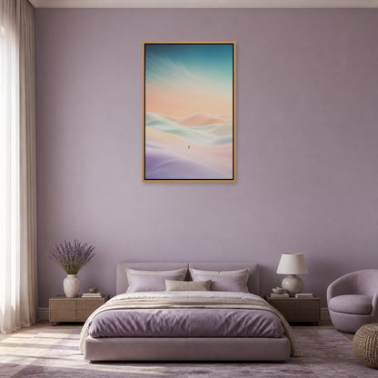 Pastel Solitude Dunes Floating Frame Wall Art - 04_warm_oak_wall_scene