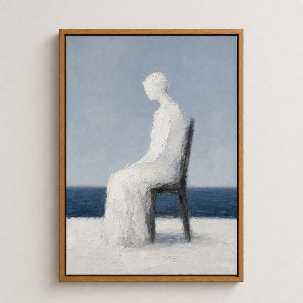 White Impasto Seated Figure Blue Horizon Wall Art floating frame wall art - 04