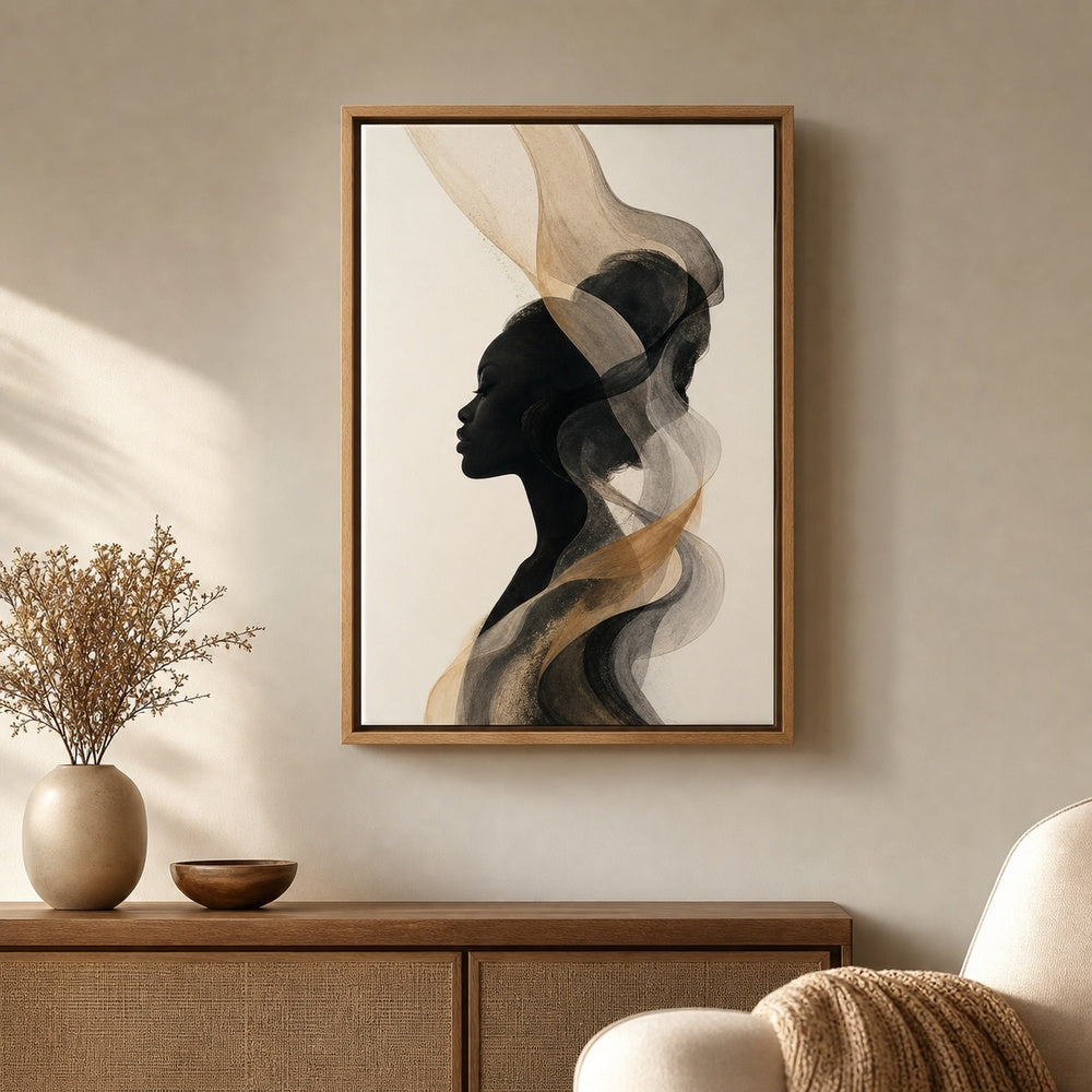 Black Female Profile Ribbon Abstract Wall Art floating frame wall art - 04