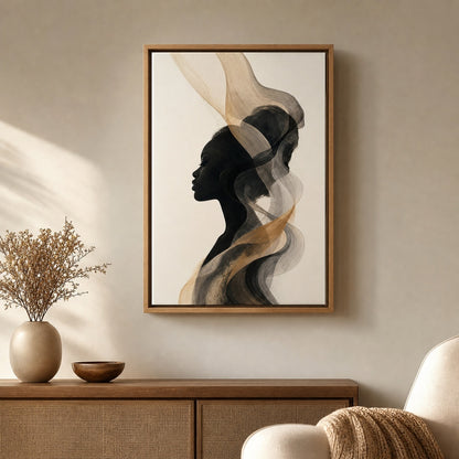 Black Female Profile Ribbon Abstract Wall Art floating frame wall art - 04