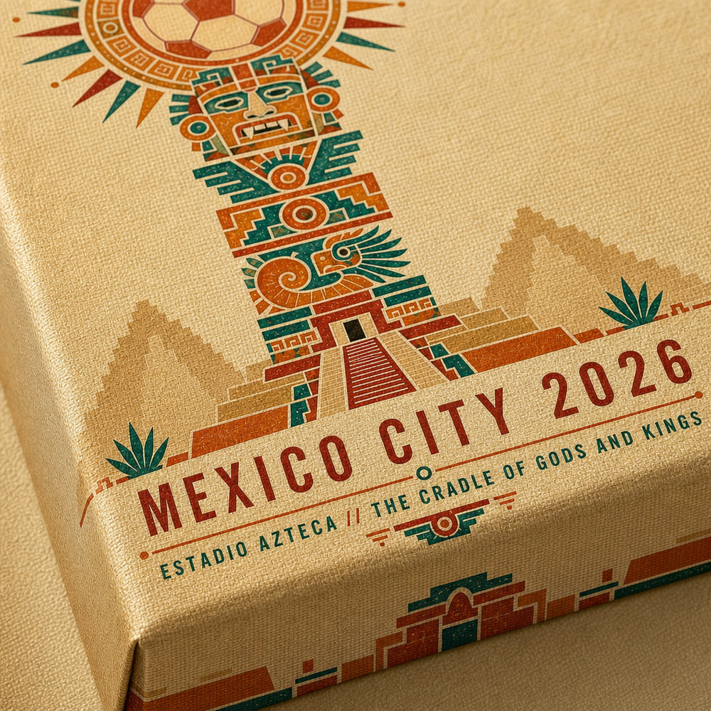 Mexico City 2026 Aztec Totem Soccer Canvas Wall Art 04 close-up canvas texture and wrapped edge detail