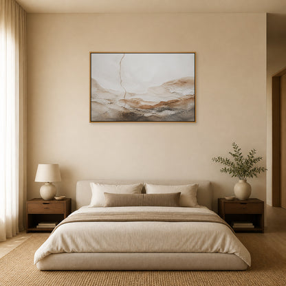 Warm Neutral Mineral Texture Abstract Floating Frame Wall Art - 04_warm_oak_wall_scene