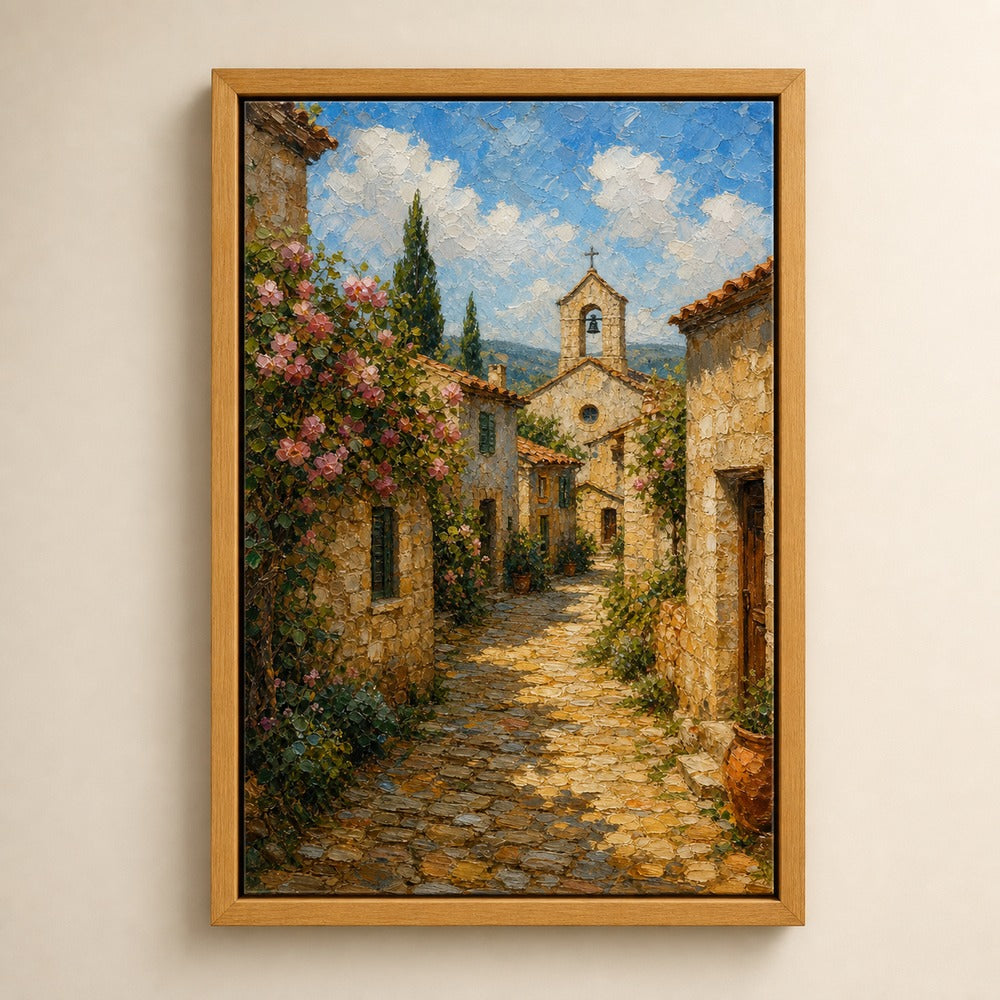 Sunny European Stone Village Impasto Wall Art floating frame wall art - 04