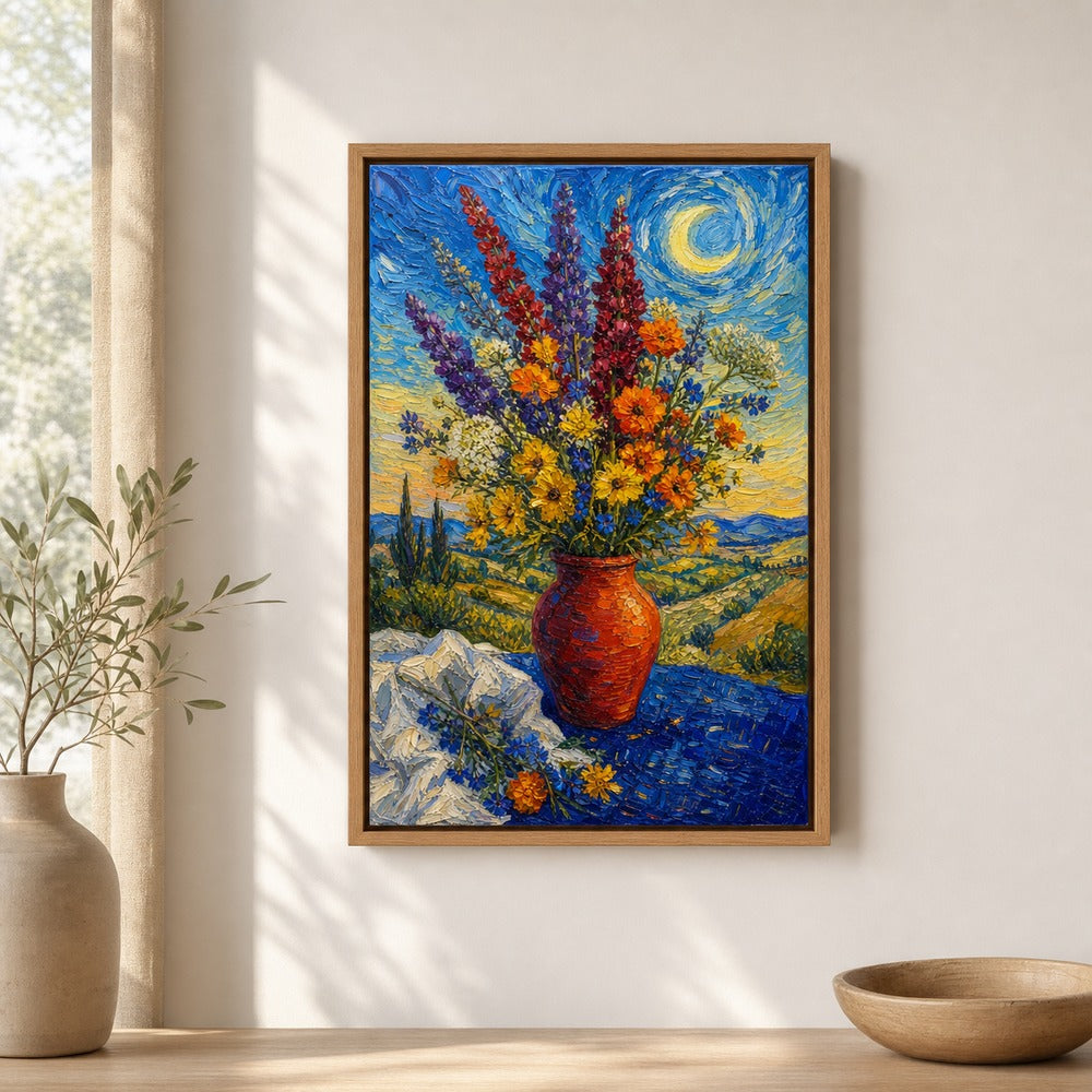 Post Impressionist Flower Vase Blue Tablecloth Wall Art floating frame wall art - 04