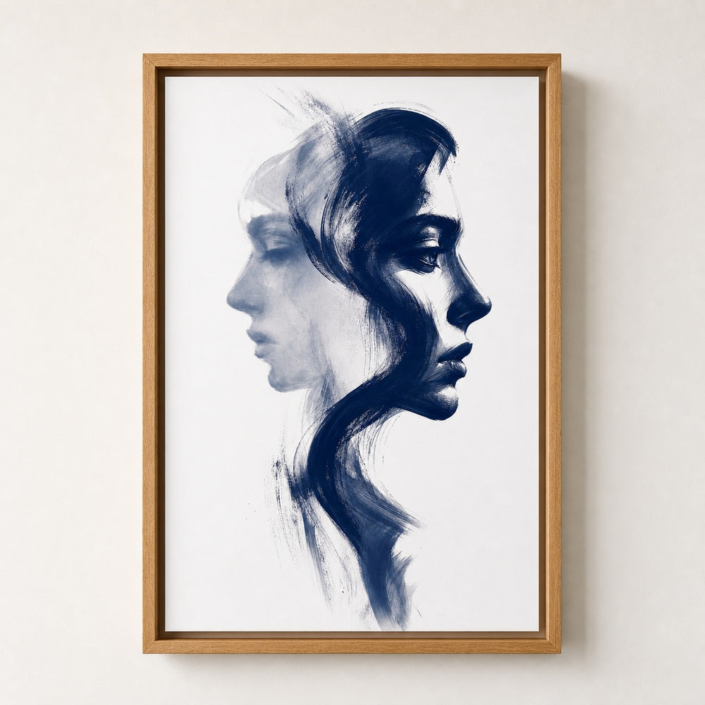 Navy Double Profile Ink Minimal Wall Art floating frame wall art - 04