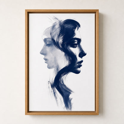 Navy Double Profile Ink Minimal Wall Art floating frame wall art - 04