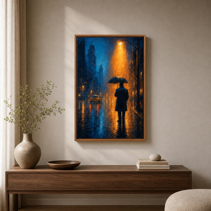 Rainy Night Umbrella Walker Wall Art floating frame wall art - 04