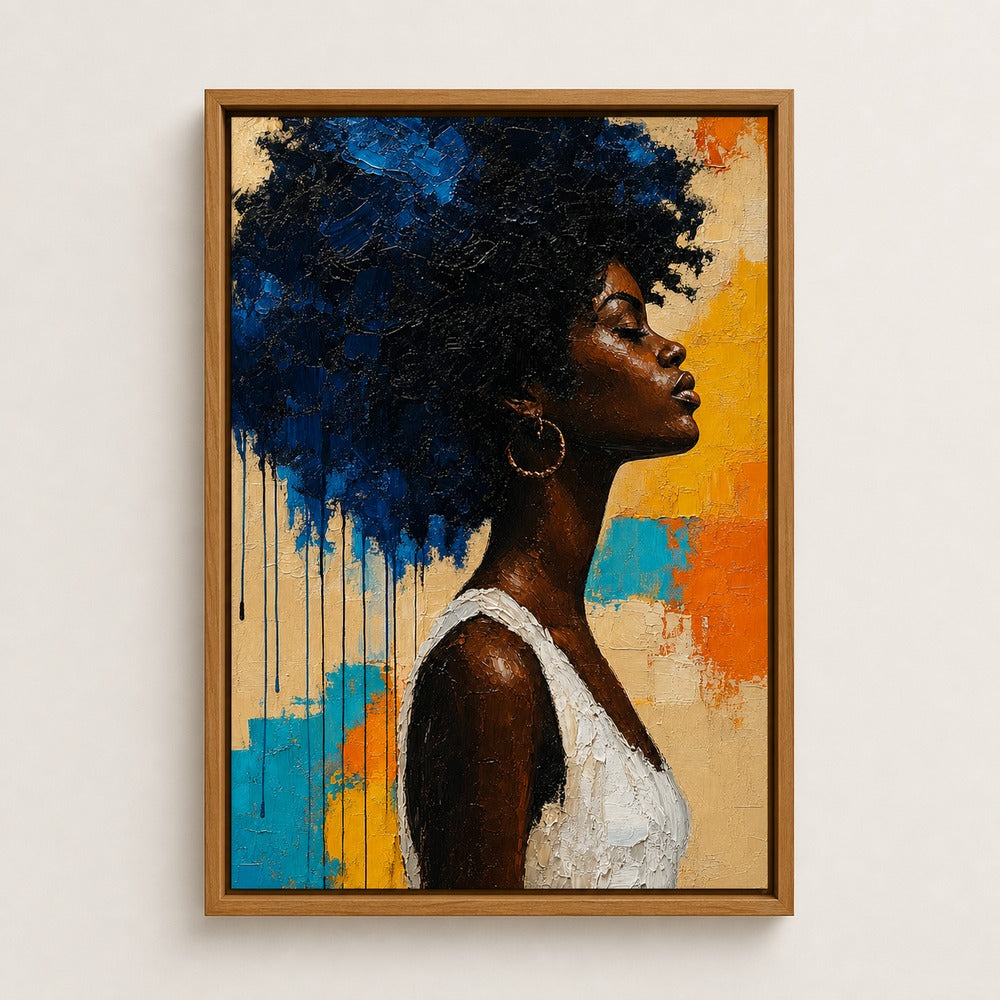 Blue Afro Profile Impasto Portrait Wall Art floating frame wall art - 04
