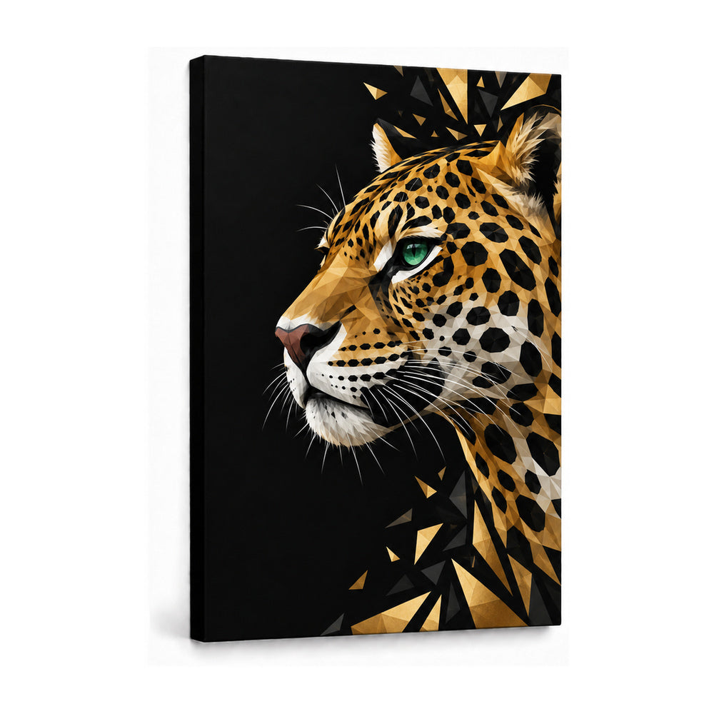 low-poly jaguar profile stretched canvas print