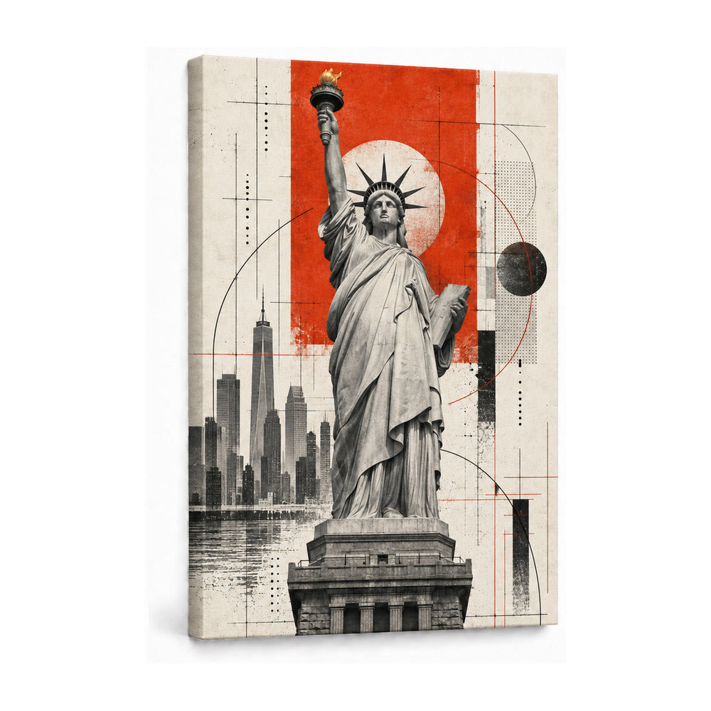Statue of Liberty architectural collage stretched canvas print