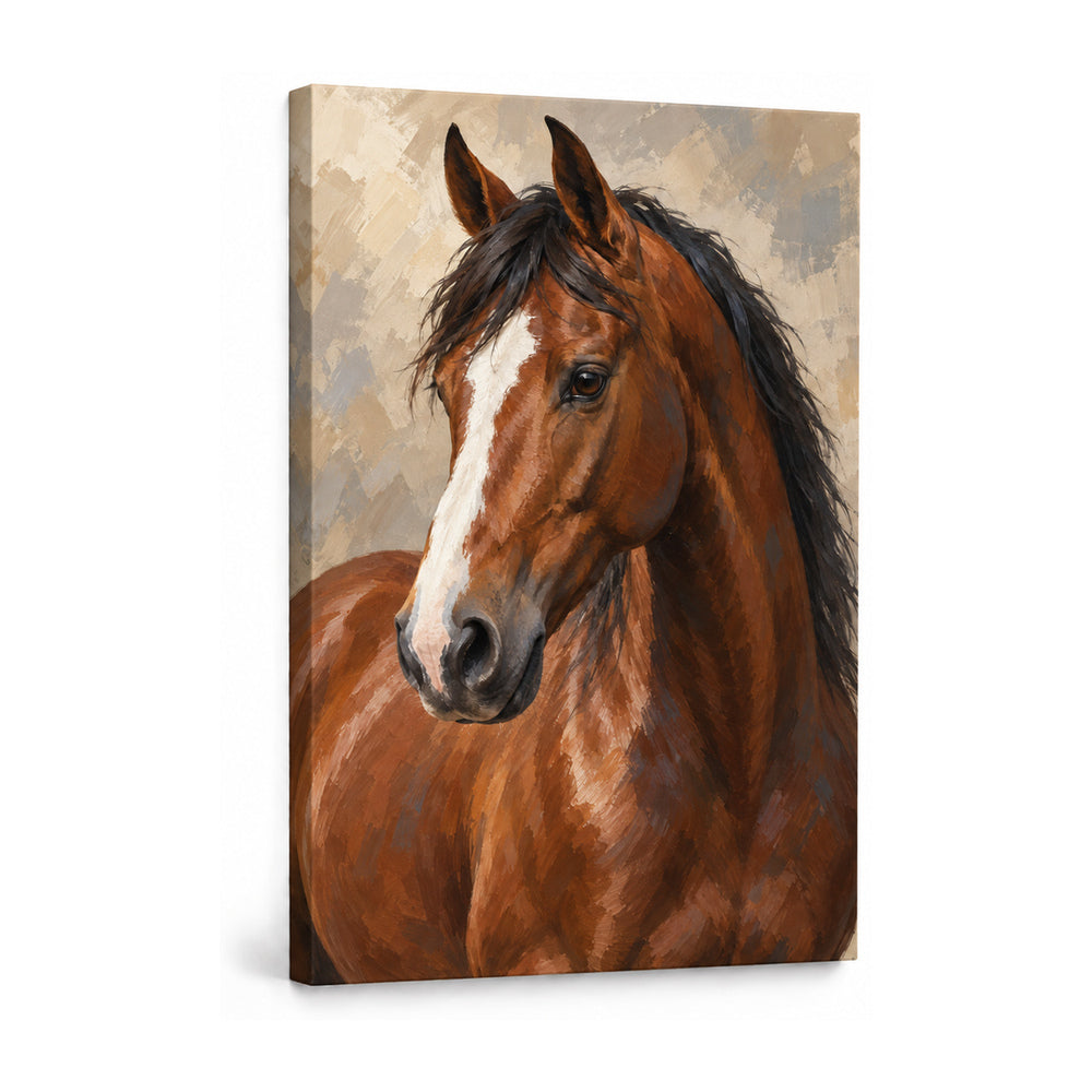 chestnut horse oil-painting-style portrait stretched canvas print