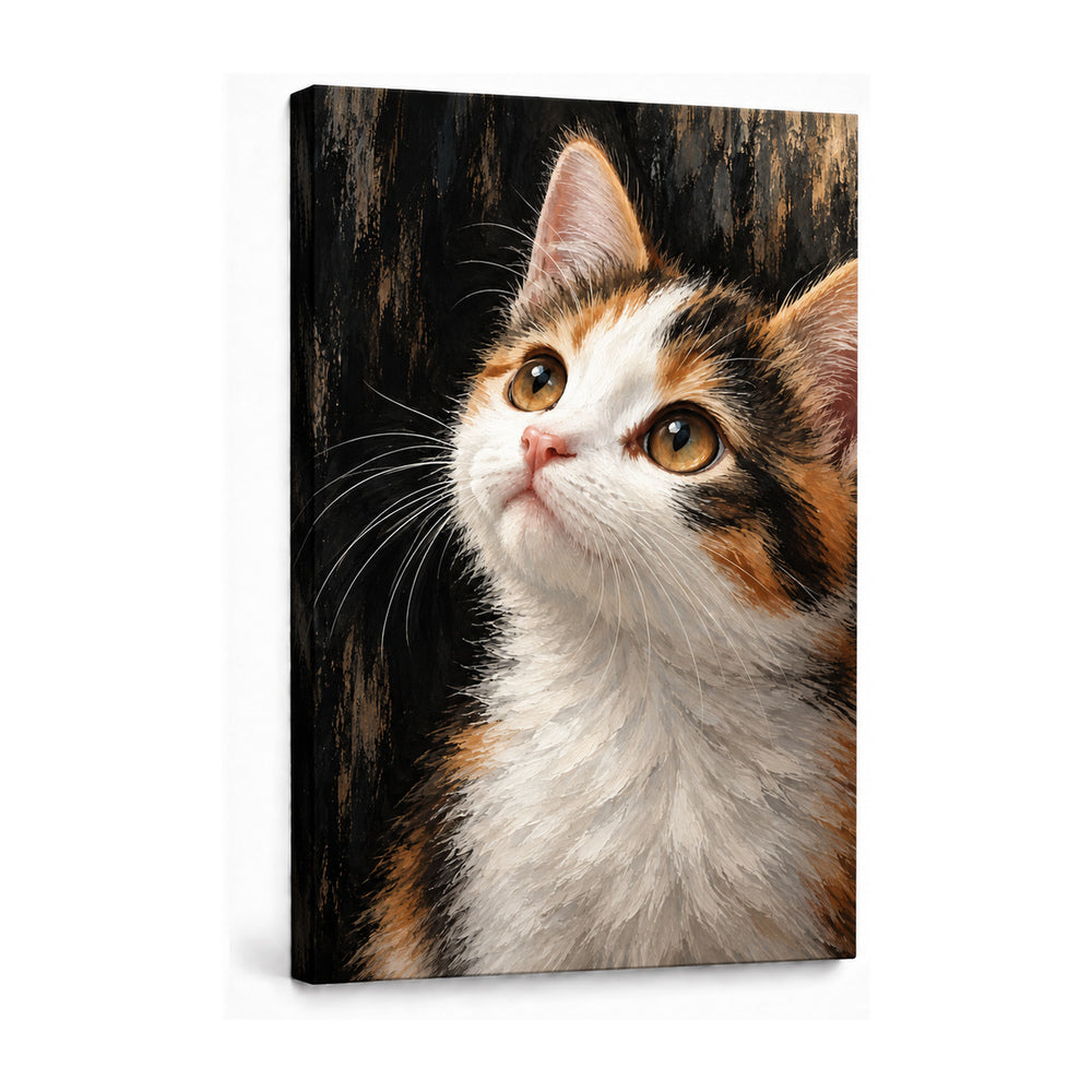 calico kitten oil-painting-style portrait stretched canvas print