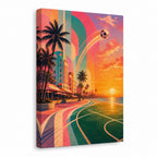 Miami Beach Sunset Soccer Canvas Wall Art white background left side wrapped canvas main image