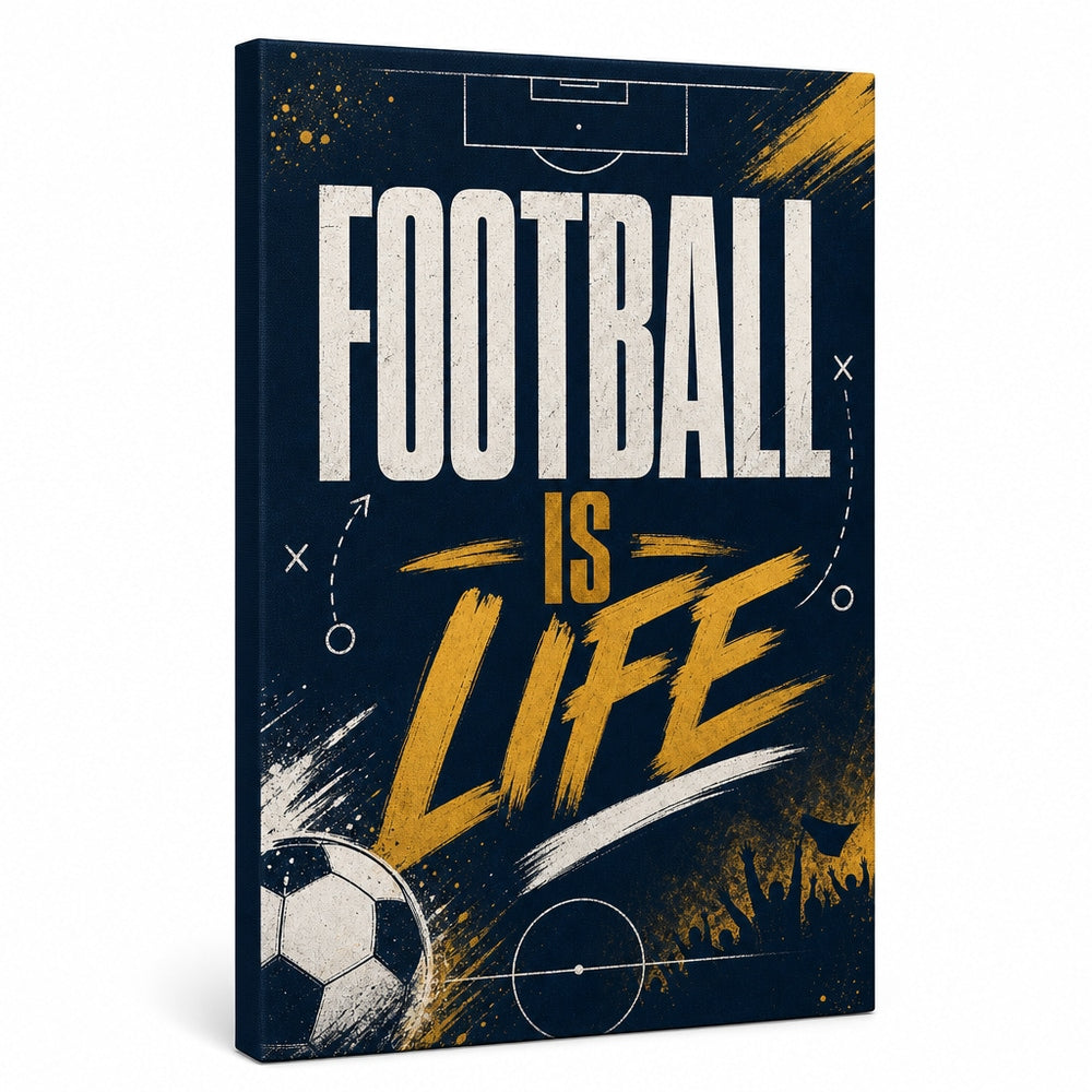 Football Is Life Typography Canvas Wall Art white background left side wrapped canvas main image