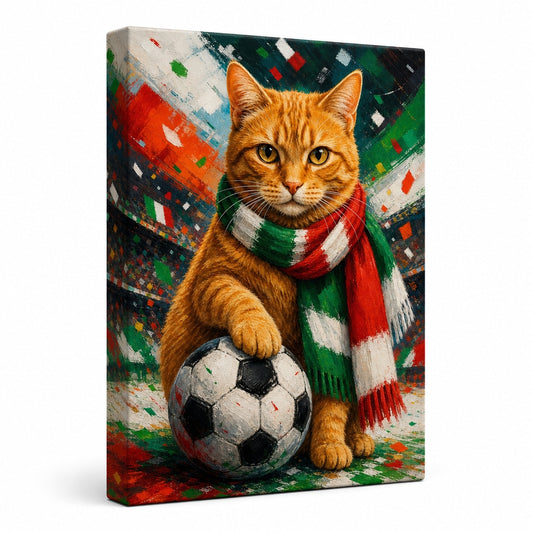 Orange Tabby Soccer Fan Canvas Painting for Game Room Decor - soccer canvas wall art by AUSJOJO
