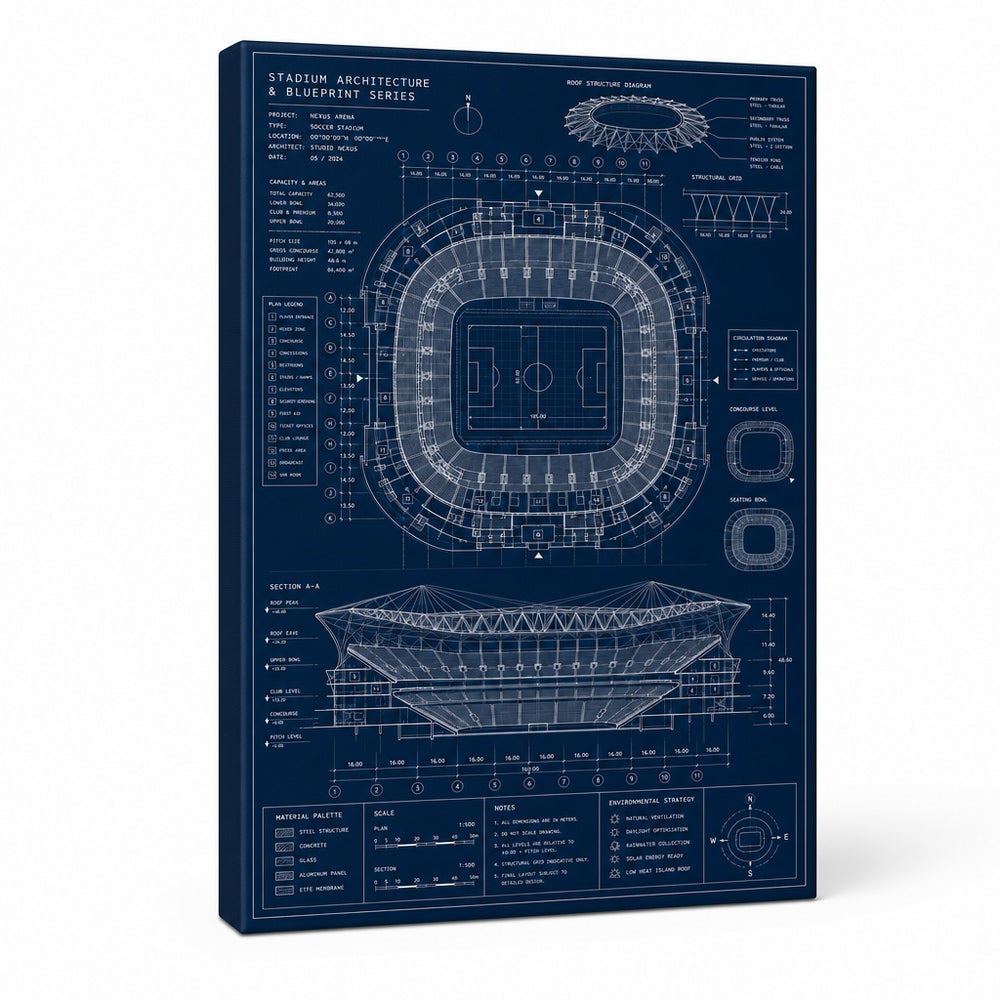 Blueprint Grand Stadium Cutaway Canvas Wall Art white background left side wrapped canvas main image