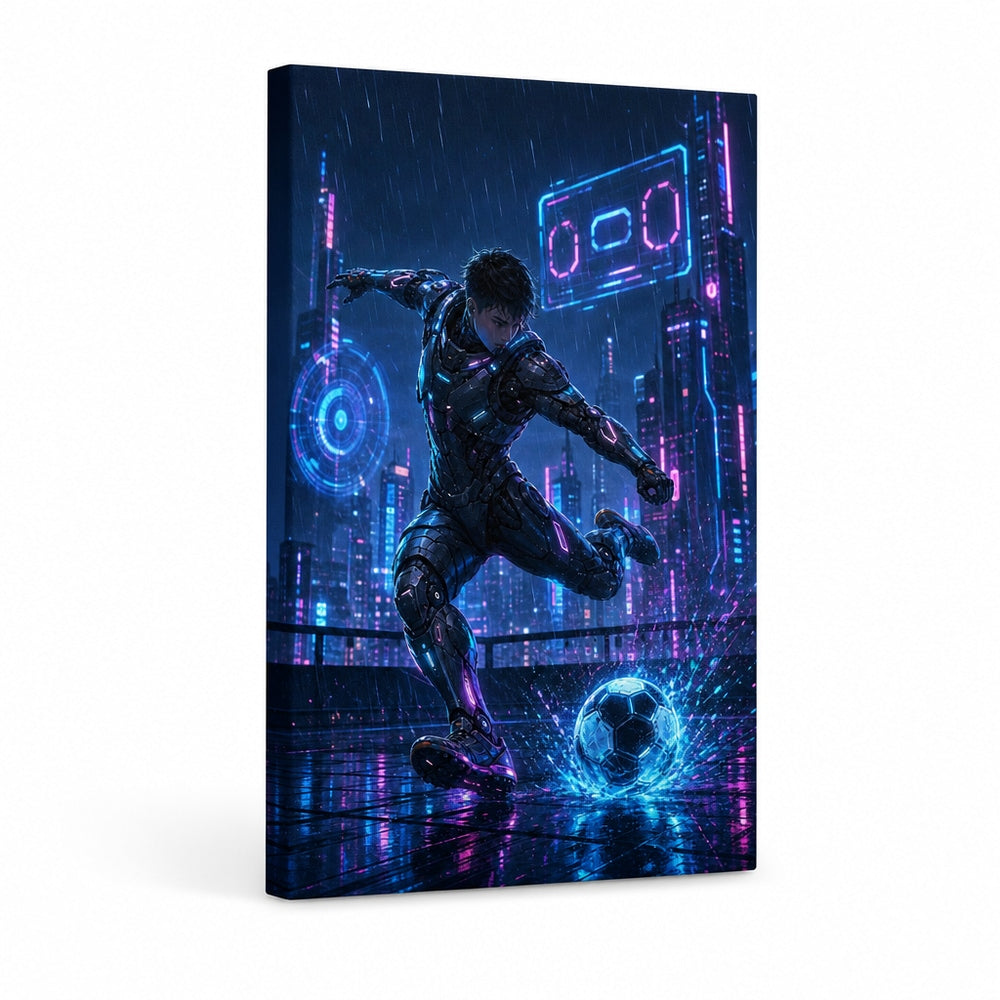 Mecha Rooftop Soccer Canvas Wall Art white background left side wrapped canvas main image - vertical rectangle