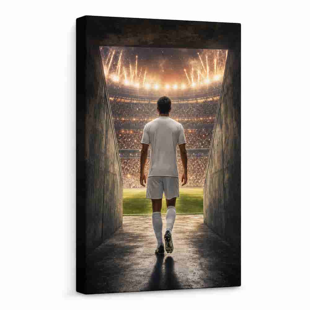 Custom Soccer Player Tunnel Canvas Wall Art white background left side wrapped canvas main image generated with gpt-image-2