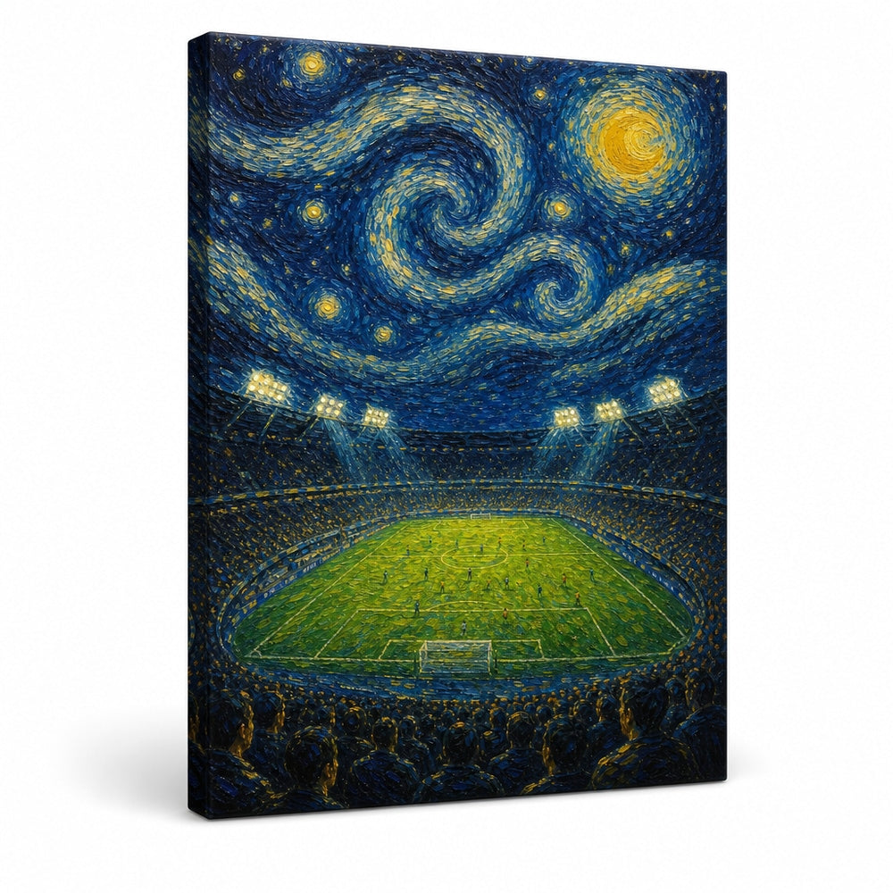Starry Night Stadium Soccer Canvas Wall Art white background left side wrapped canvas main image