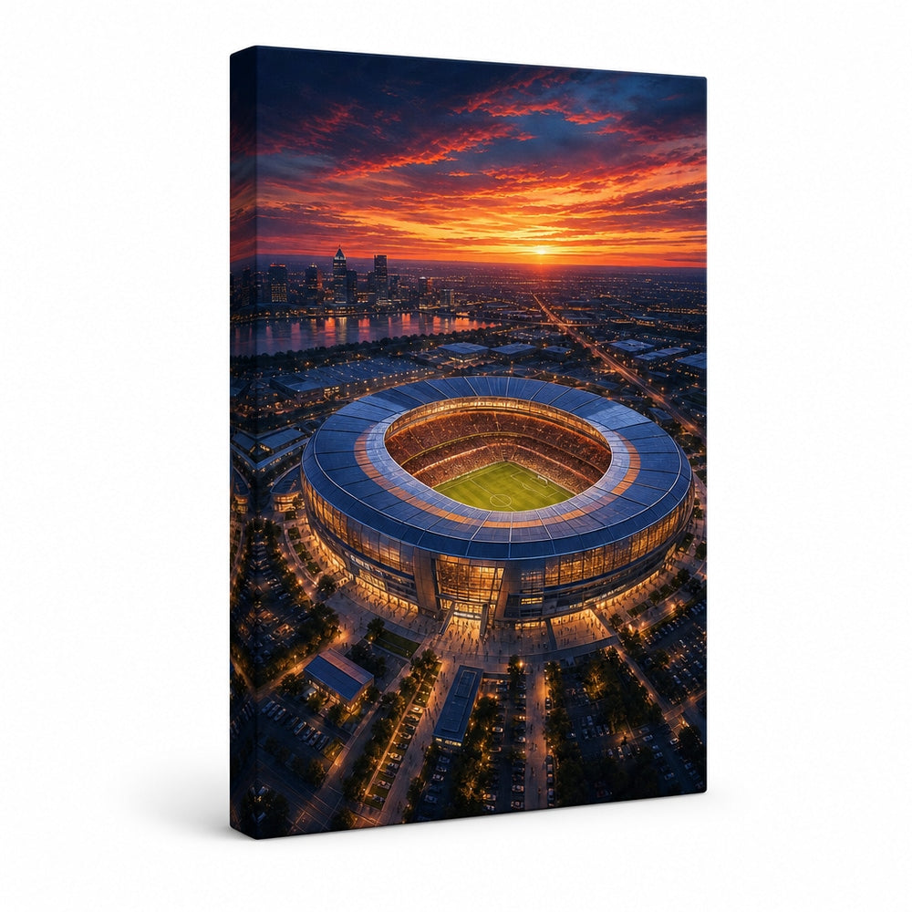 Twilight Aerial Stadium Art Canvas Wall Art white background left side wrapped canvas main image
