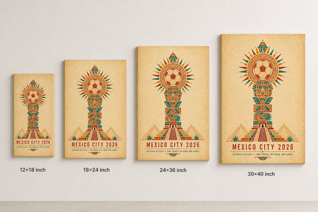 Mexico City 2026 Aztec Totem Soccer Canvas Wall Art 04 canvas size comparison