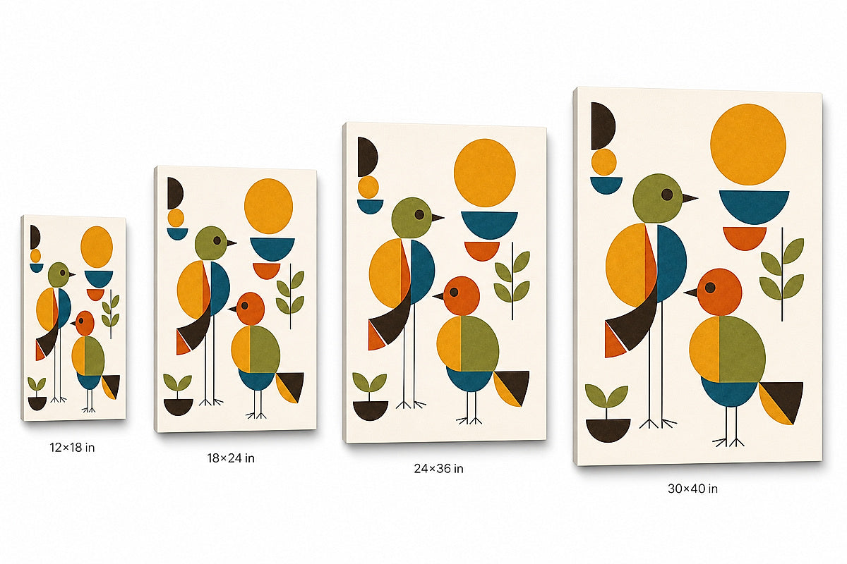Abstract Birds Mid-Century Modern Canvas Wall Art 04 size comparison