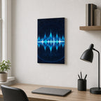 Blue Cyan Tech Soundwave Soccer Canvas Wall Art 12×18 inch thin wrapped canvas wall mockup