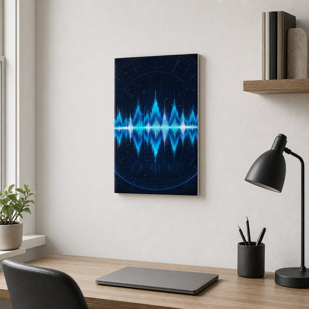 Blue Cyan Tech Soundwave Soccer Canvas Wall Art 12×18 inch thin wrapped canvas wall mockup