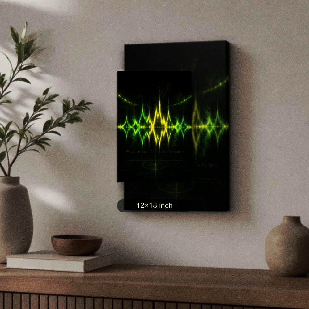 Neon Green Roar Soundwave Soccer Canvas Wall Art 12×18 inch thin wrapped canvas wall mockup