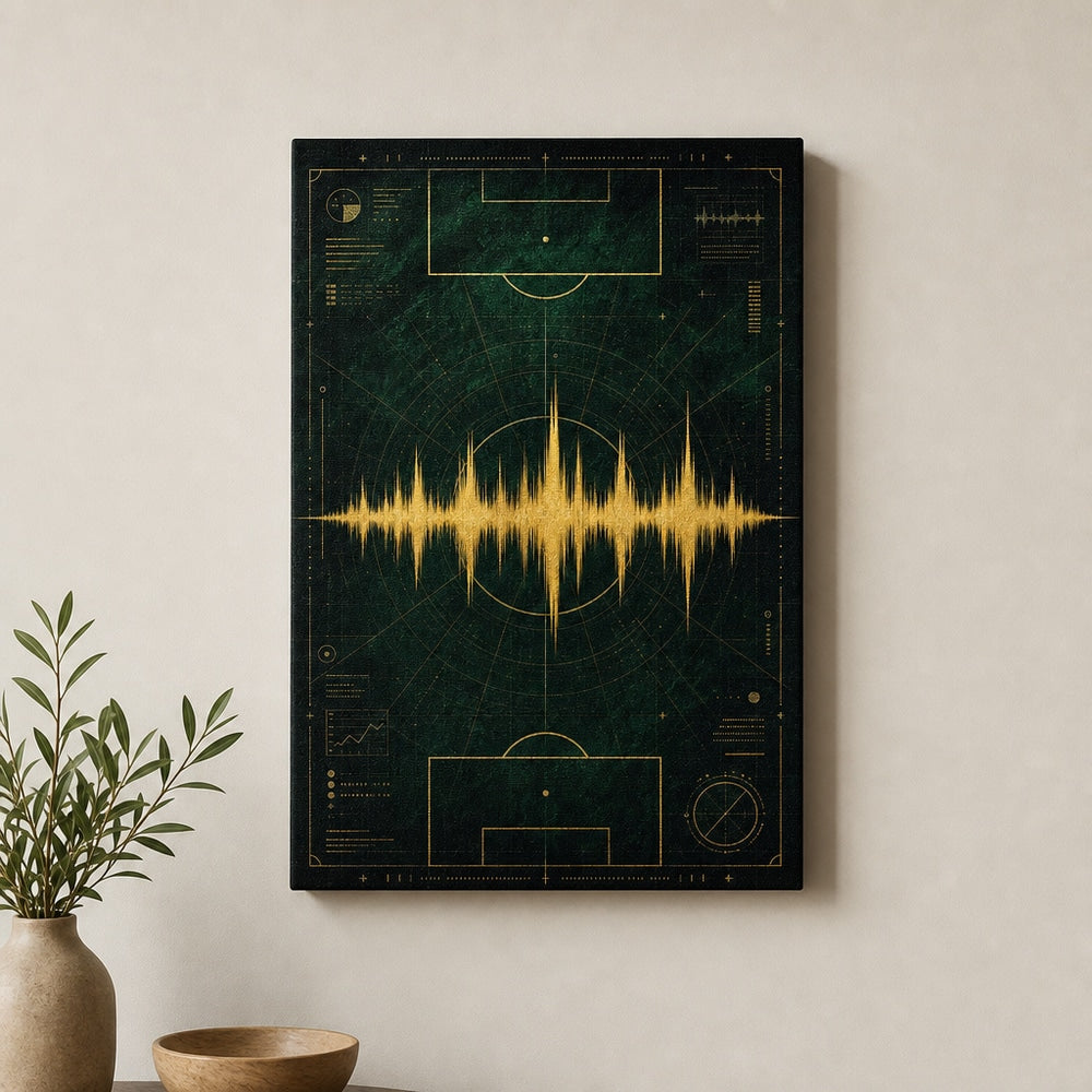 Emerald Gold Coordinate Soundwave Soccer Canvas Wall Art 12×18 inch thin wrapped canvas wall mockup