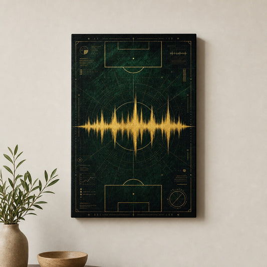 Emerald Gold Coordinate Soundwave Soccer Canvas Wall Art 12×18 inch thin wrapped canvas wall mockup