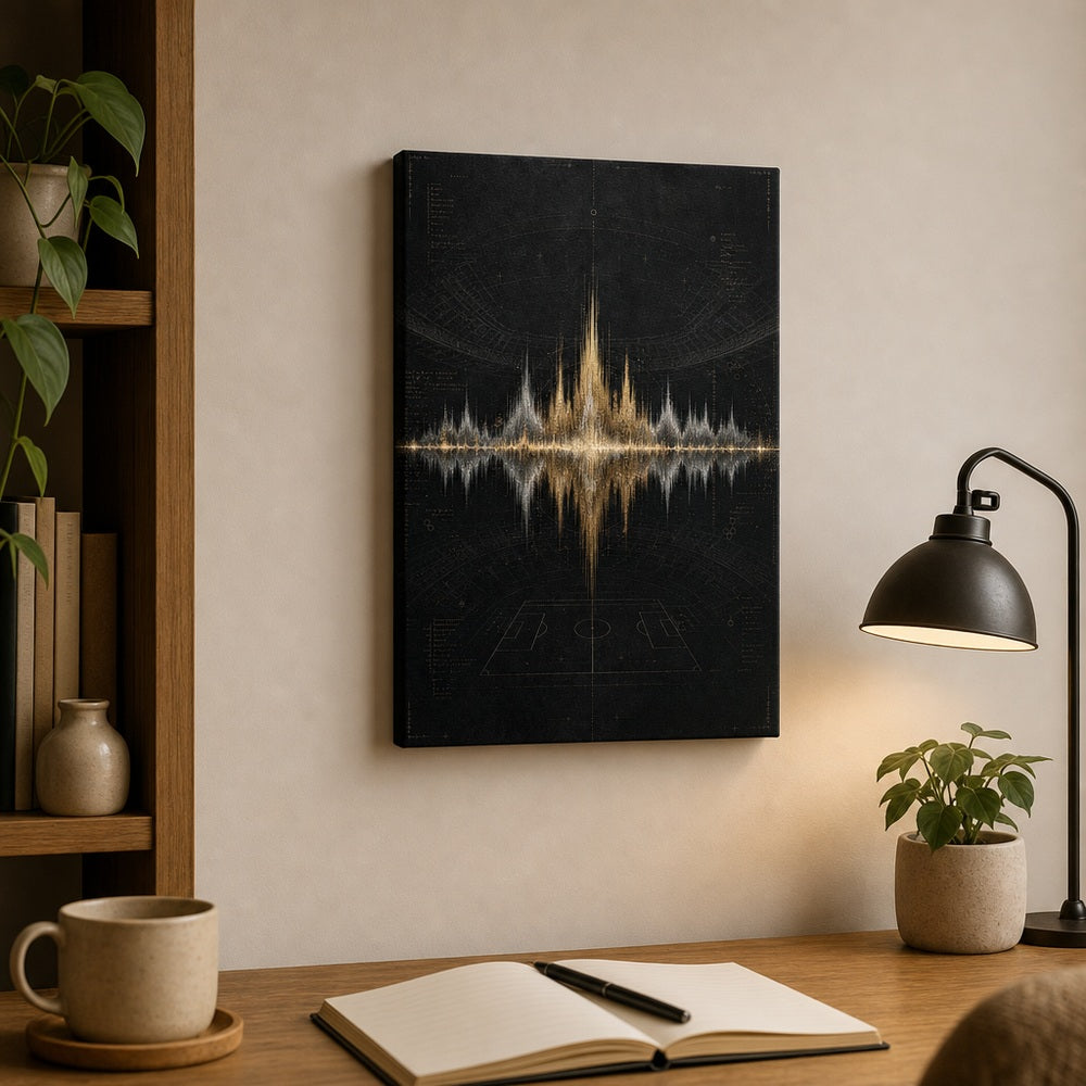 Silver Champagne Victory Soundwave Soccer Canvas Wall Art 12×18 inch thin wrapped canvas wall mockup