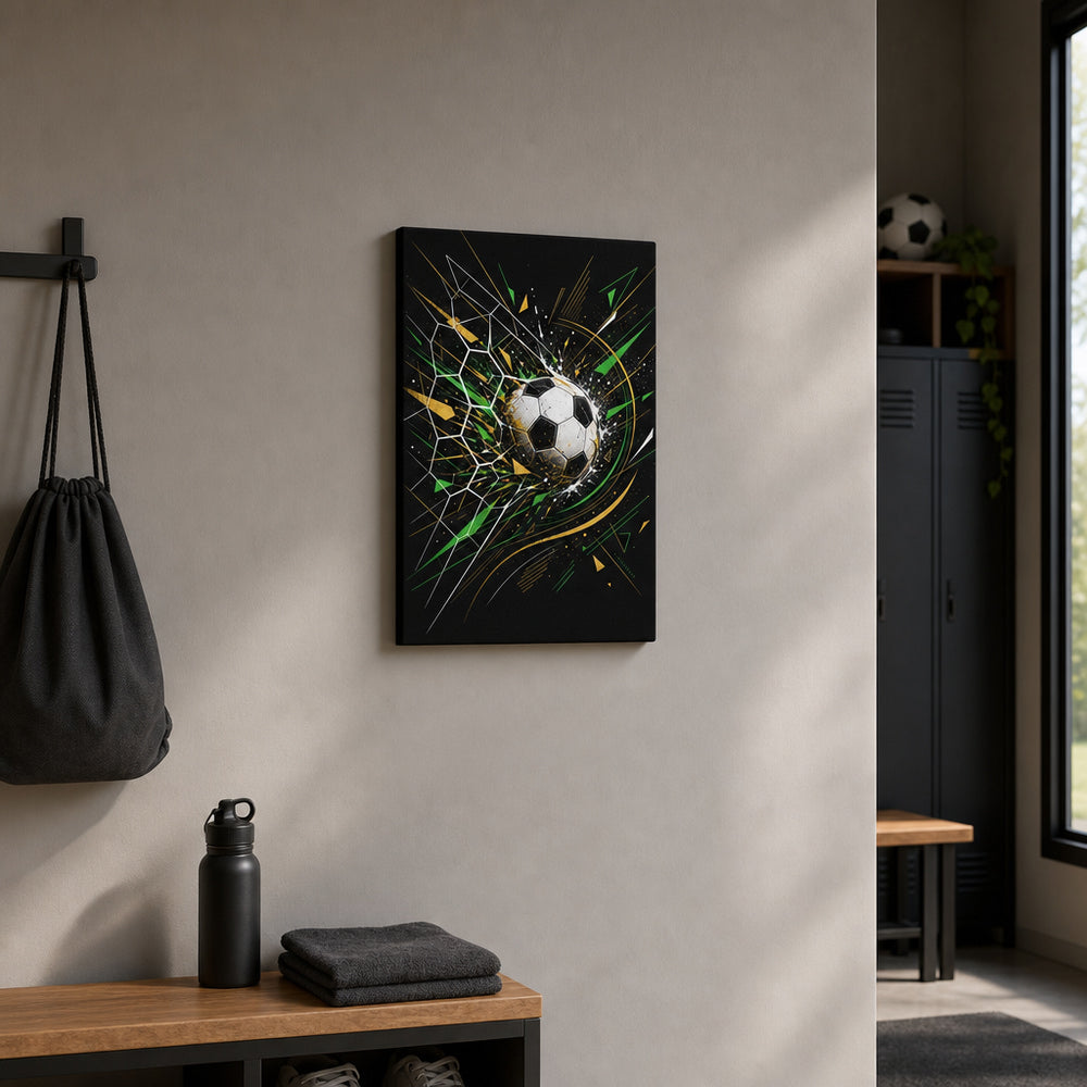 Geometric Net Breakthrough Soccer Canvas Wall Art 05 12×18 inch thin wrapped canvas wall mockup