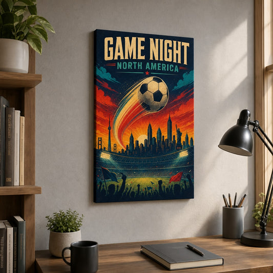 Game Night Vintage City Soccer Canvas Wall Art side edge canvas print