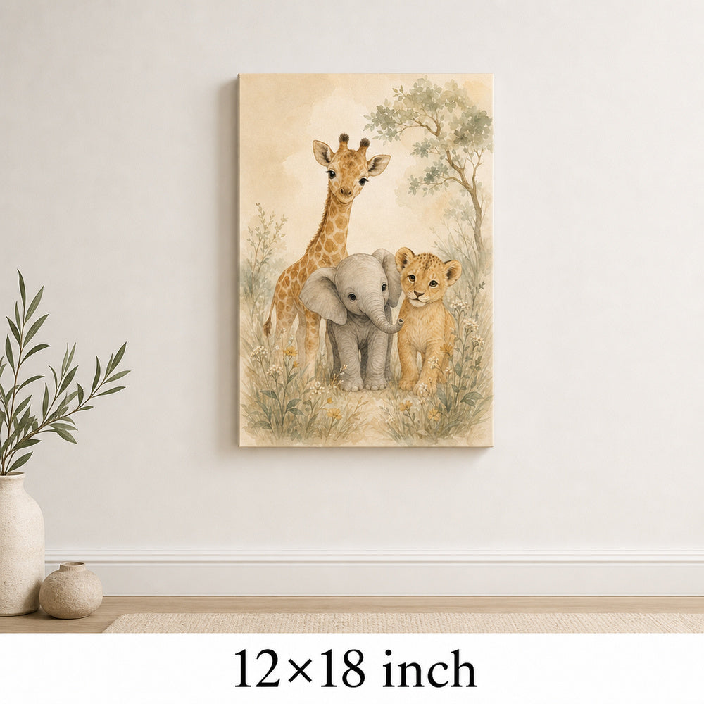 Gentle Safari Animals Nursery Canvas Wall Art - 04_sku_12x18_wall