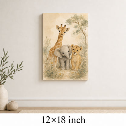 Gentle Safari Animals Nursery Canvas Wall Art - 04_sku_12x18_wall
