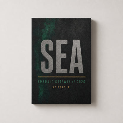 SEA Airport Code Coordinates Canvas Wall Art side edge canvas print