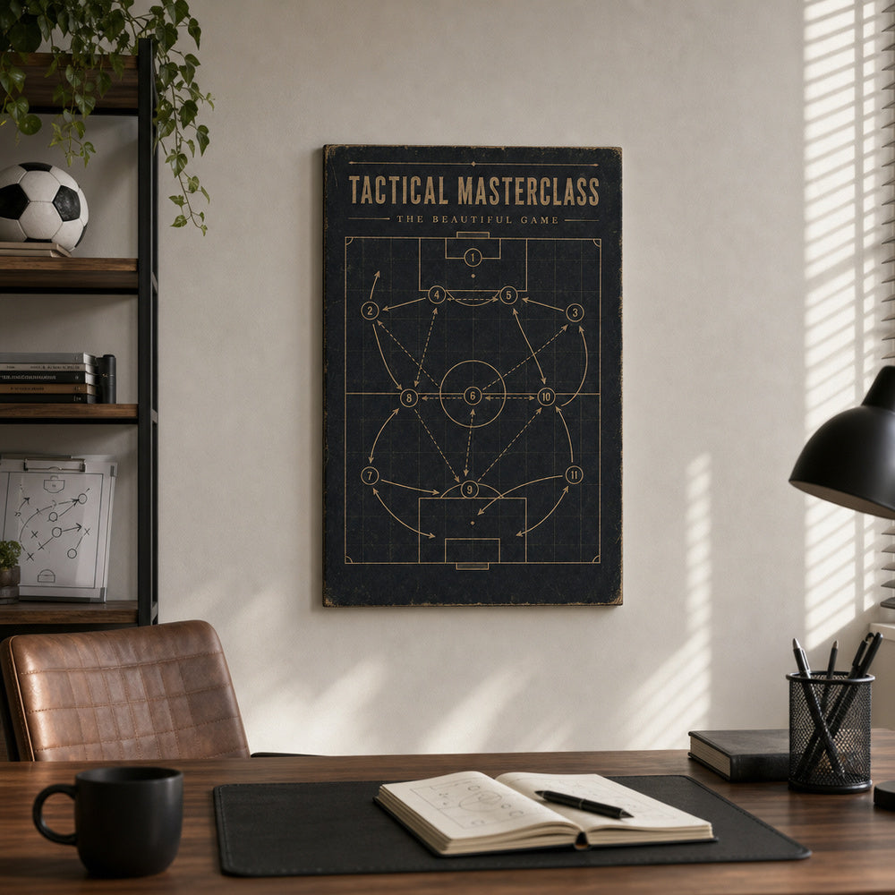 Tactical Masterclass Industrial Soccer Canvas Wall Art 03 12×18 inch thin wrapped canvas wall mockup