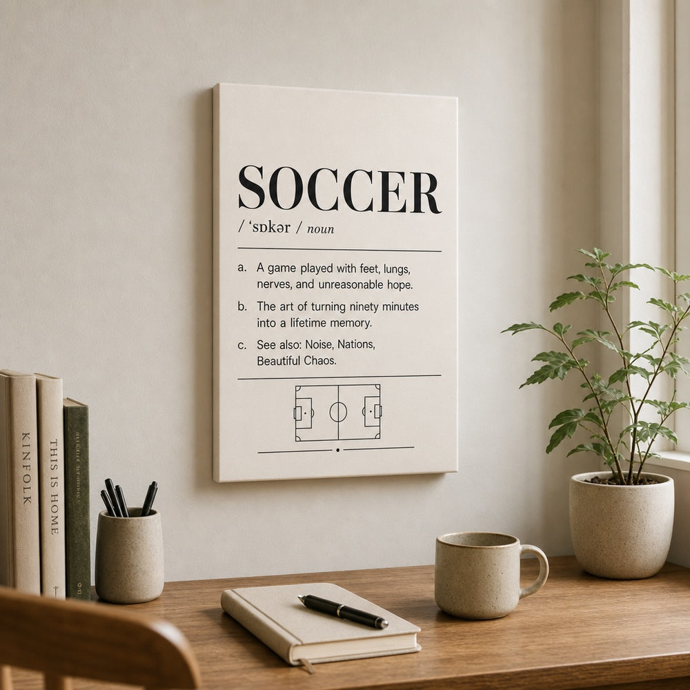 SOCCER Definition Football Culture Canvas Wall Art 03 12×18 inch thin wrapped canvas wall mockup
