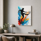 Dynamic Splatter Striker Soccer Canvas Wall Art 02 12×18 inch thin wrapped canvas wall mockup