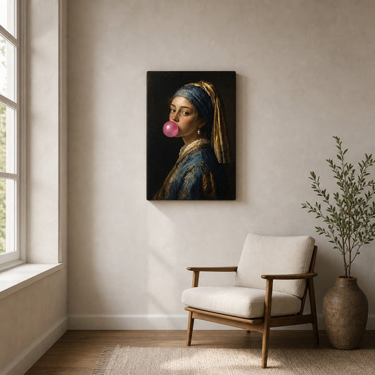 Classical Girl Bubblegum Canvas Wall Art side edge canvas print
