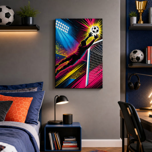 Pop Art Goalkeeper Save Soccer Canvas Wall Art 04 12×18 inch thin wrapped canvas wall mockup