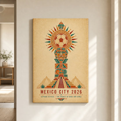Mexico City 2026 Aztec Totem Soccer Canvas Wall Art 04 12×18 inch thin wrapped canvas wall mockup