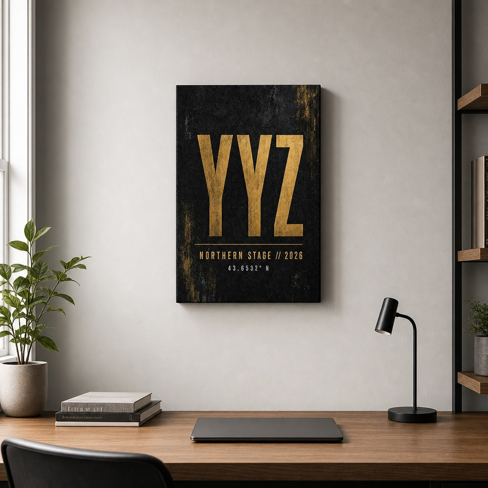 YYZ Airport Code Coordinates Canvas Wall Art 05 12×18 inch thin wrapped canvas wall mockup
