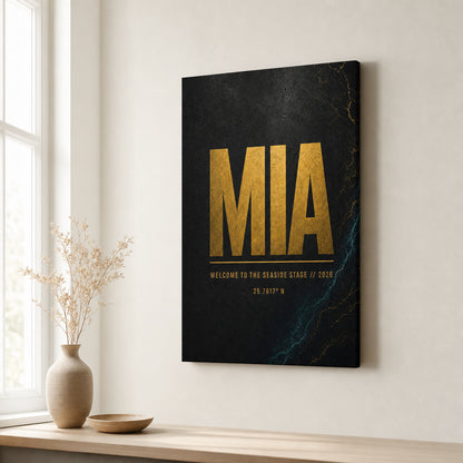 MIA Airport Code Coordinates Canvas Wall Art side edge canvas print