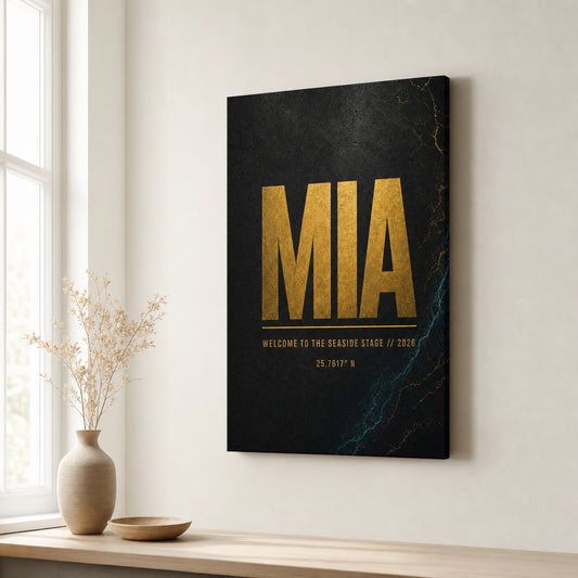 MIA Airport Code Coordinates Canvas Wall Art side edge canvas print