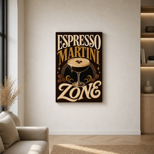 Espresso Martini Zone Typographic Canvas Wall Art 05 12×18 inch thin wrapped canvas wall mockup